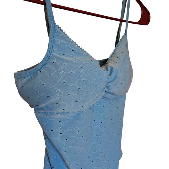 Eye Candy Body Suit Light Blue Eyelet Soft Built in Pads Size Small Polyester - Picture 2 of 9